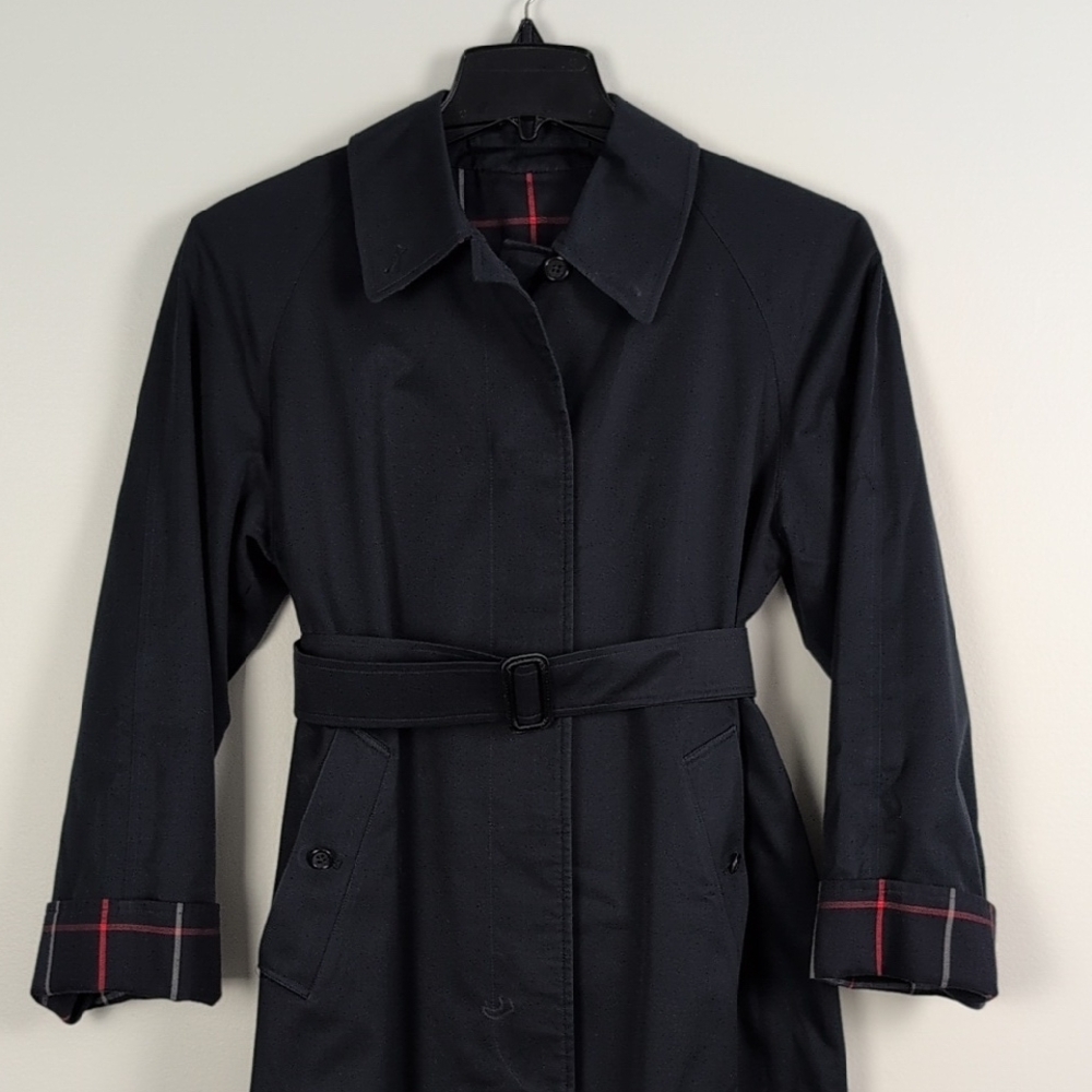 Vintage Burberrys London Belted Trench Coat with White And Red Accents - Picture 3 of 11